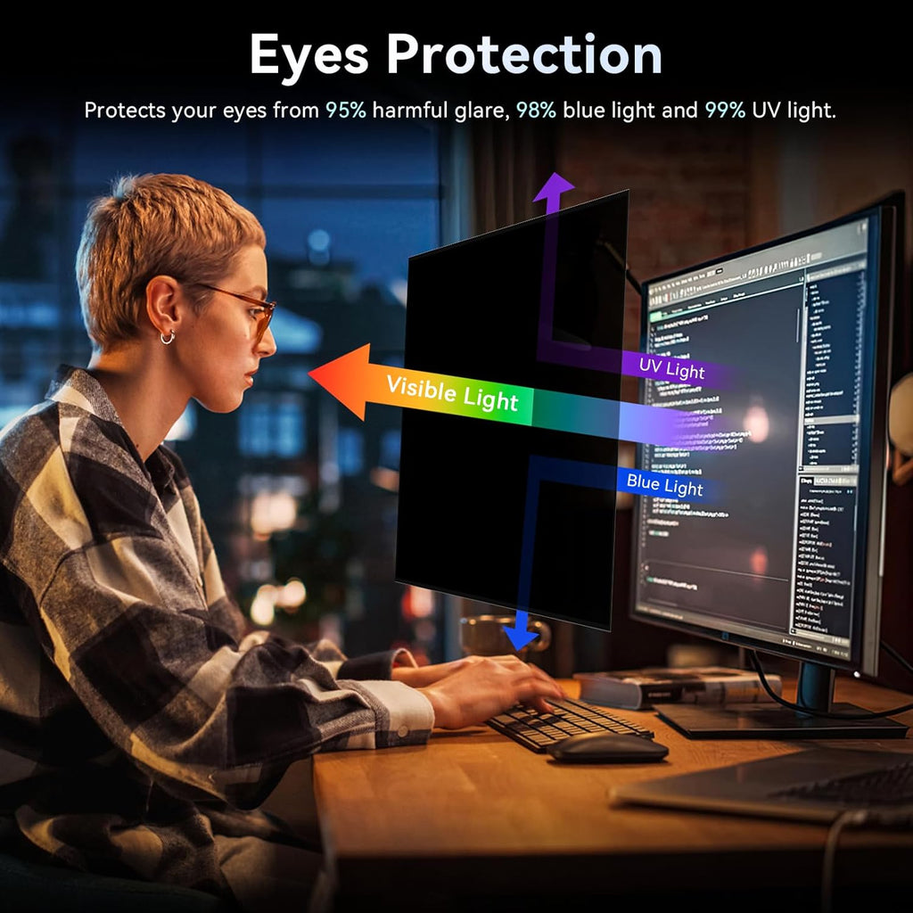 Hanging Magnetic Privacy Screen Filter for Monitor | Anti-Spy, Blue Light & 2H-3H Scratch Protection