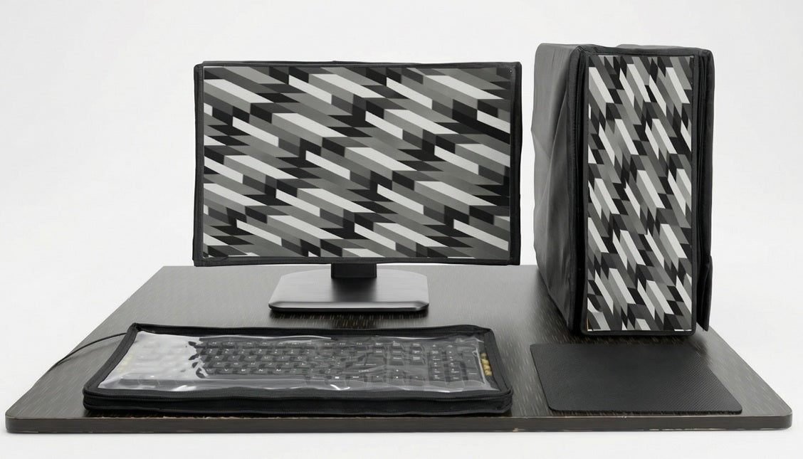 Blufury Polycarbonate Dust Proof Computer Desktop Cover Full Set for Monitor | Screen, CPU & Keyboard Protector | Compatible with Dell, HP, LG, Lenovo, Samsung & Acer (Grey)