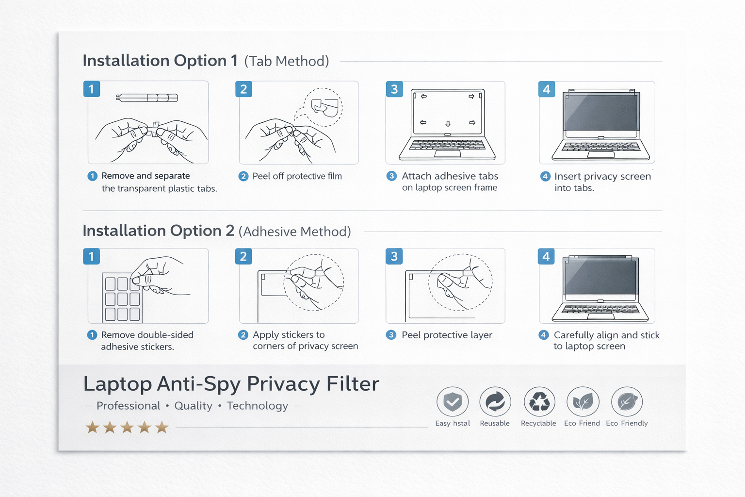 Laptop Privacy Screen Filter | Anti-Spy HD Glass 16:9 Confidential Data Guard